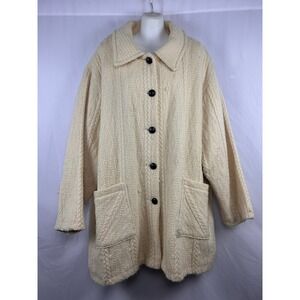Vintage Boyne Valley Weavers Irish Wool Knit Coat – Cream Aran 2X